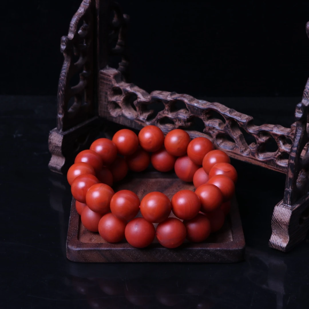 保山阿东寨南红玛瑙14mm左右圆珠手串一条N444（多样性发其一）