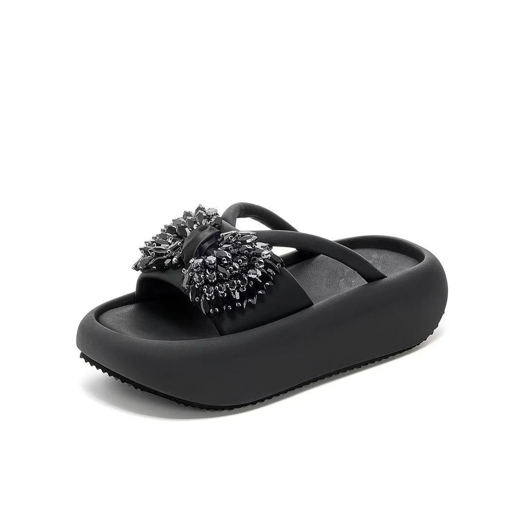 夏季蝴蝶增高蝴蝶结防滑一字拖百搭凉拖鞋高质感穿搭