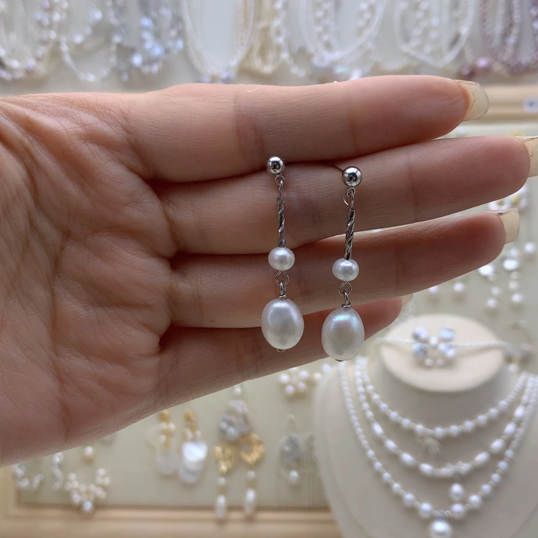 银S925镶嵌淡水珍珠耳饰