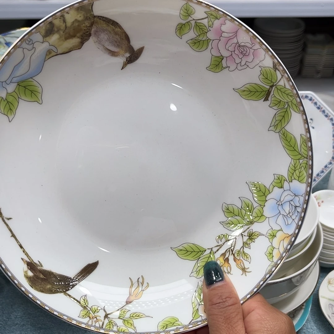 瓷片琴瑟和鸣八寸深盘四个微瑕