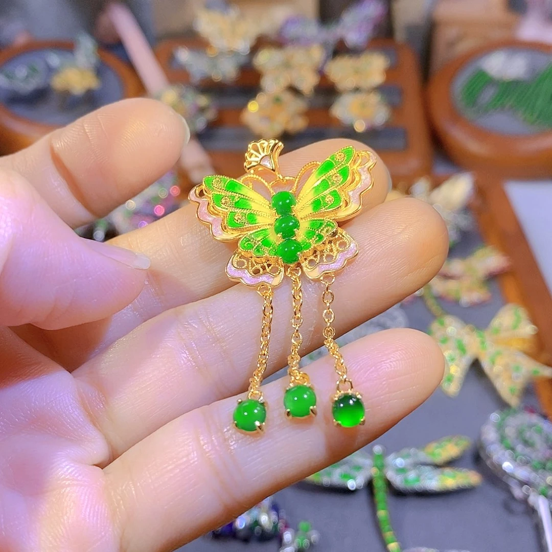 颈饰银S925镶嵌翡翠