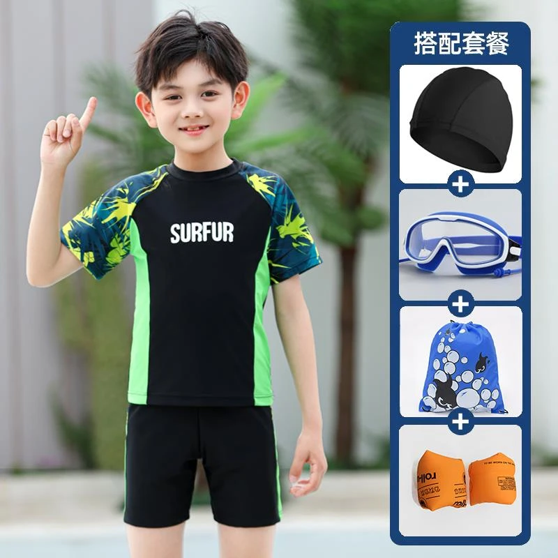 儿童泳裤泳衣中大童分体男孩男童卡通速干大码胖男孩学生训练套装