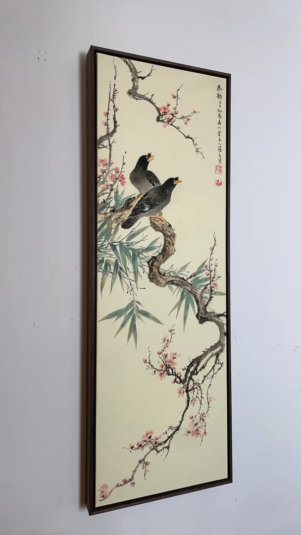天津美术学院～罗裕花鸟画《春韵》框94cm*33cm原作