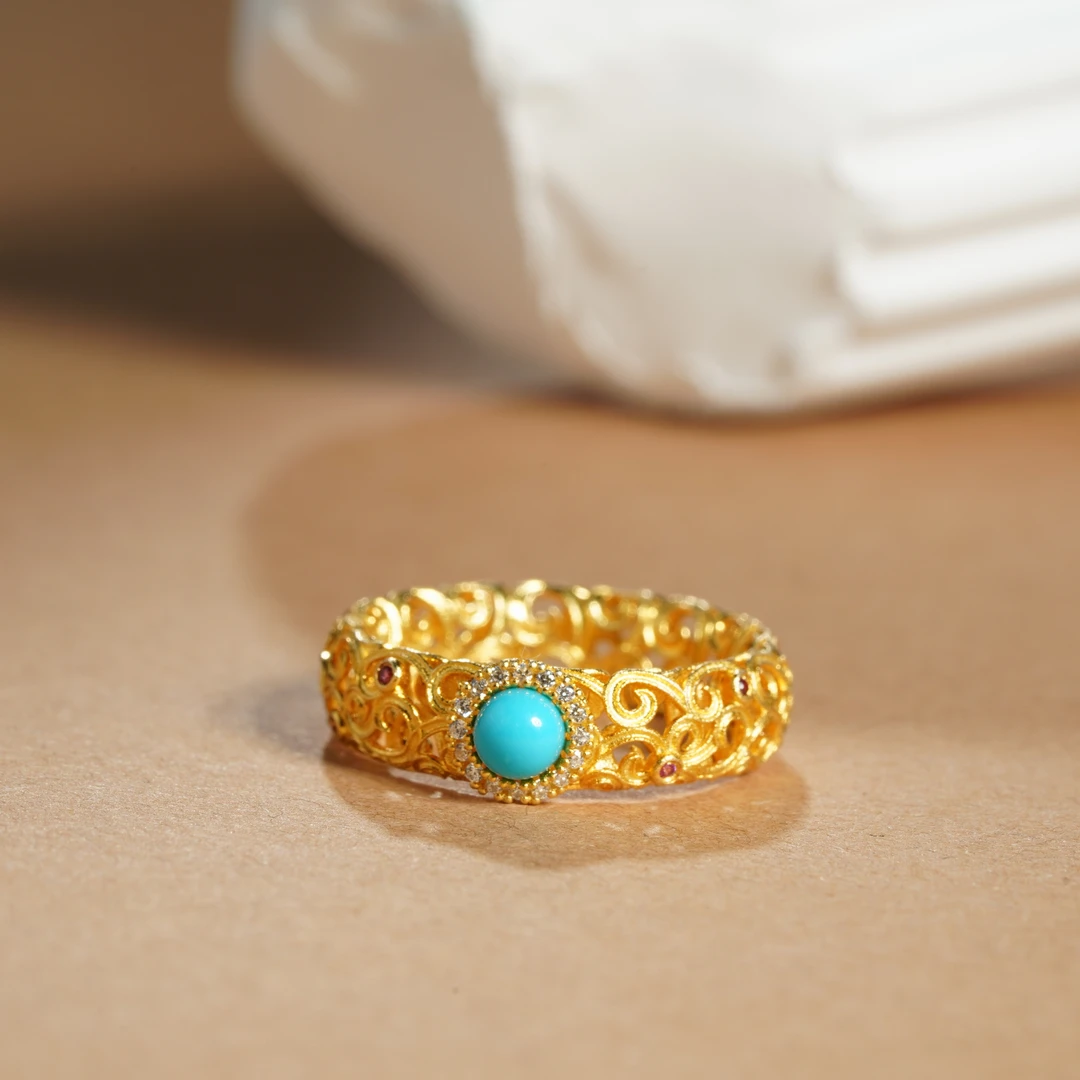 【鹿鸣】S925绿松戒圈 单圈口 X71 BJH0140A-15