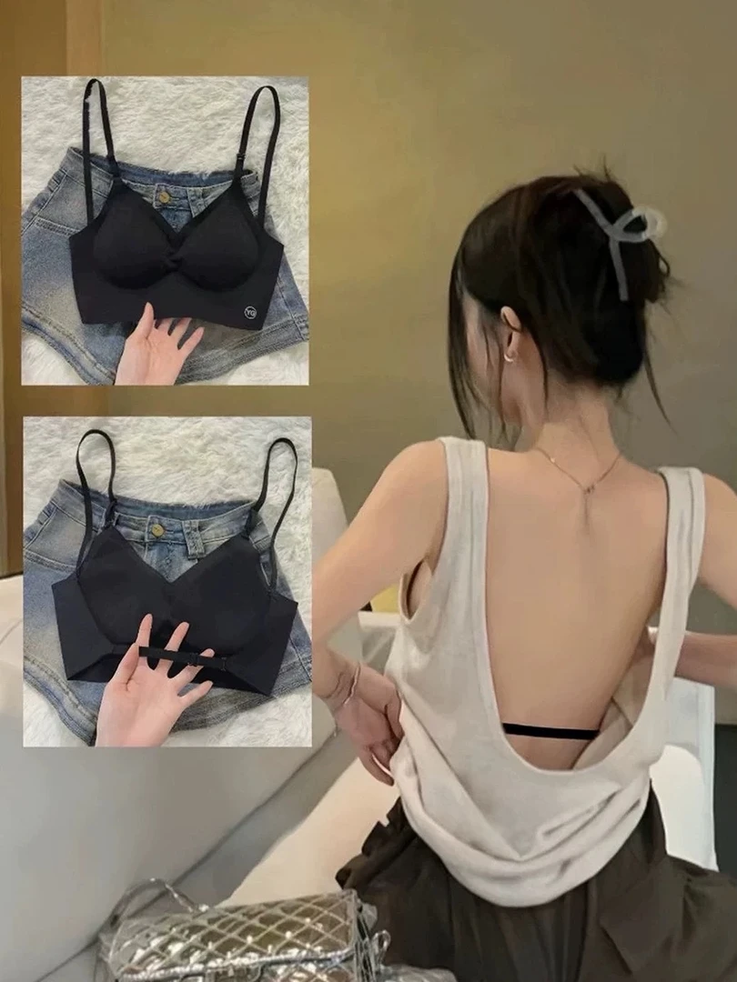 内用多穿式露背~U型美背内衣女小胸聚拢带胸垫背心一体无痕露背