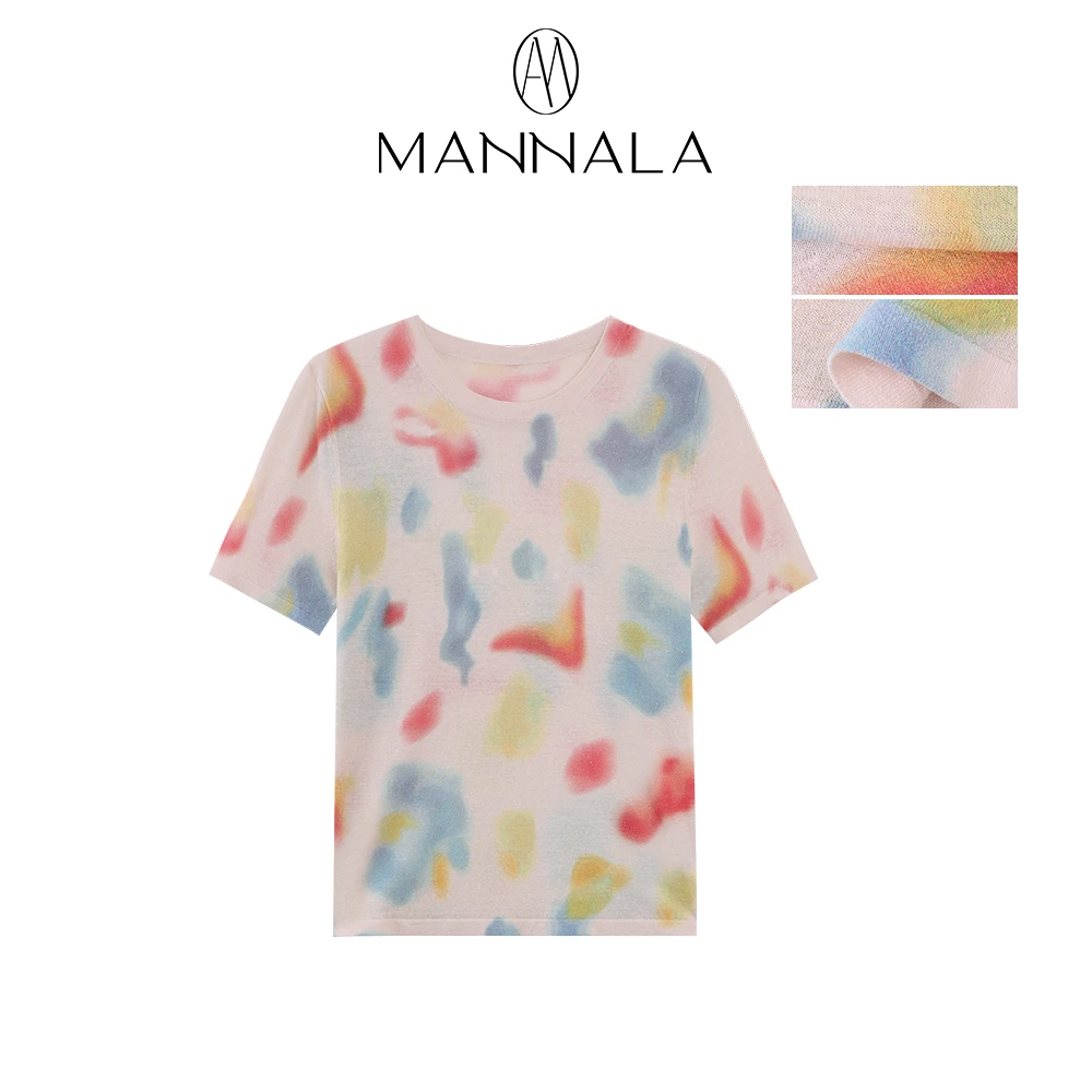 MANNALA丨“彩虹糖”经典圆领扎染短袖轻透夏日亚麻针织衫 Q4519