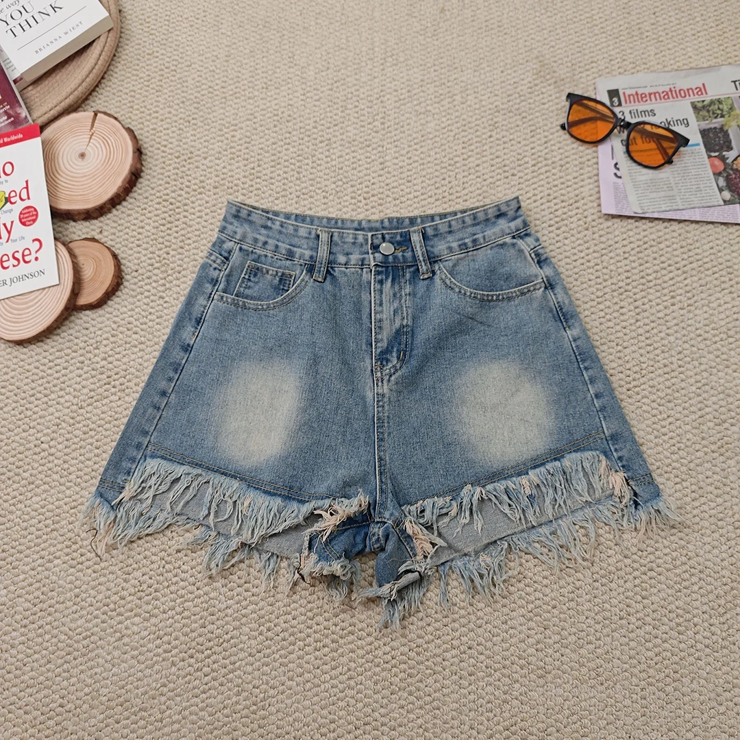 2025夏季新款时尚潮流须边纯色休闲牛仔短裤2840