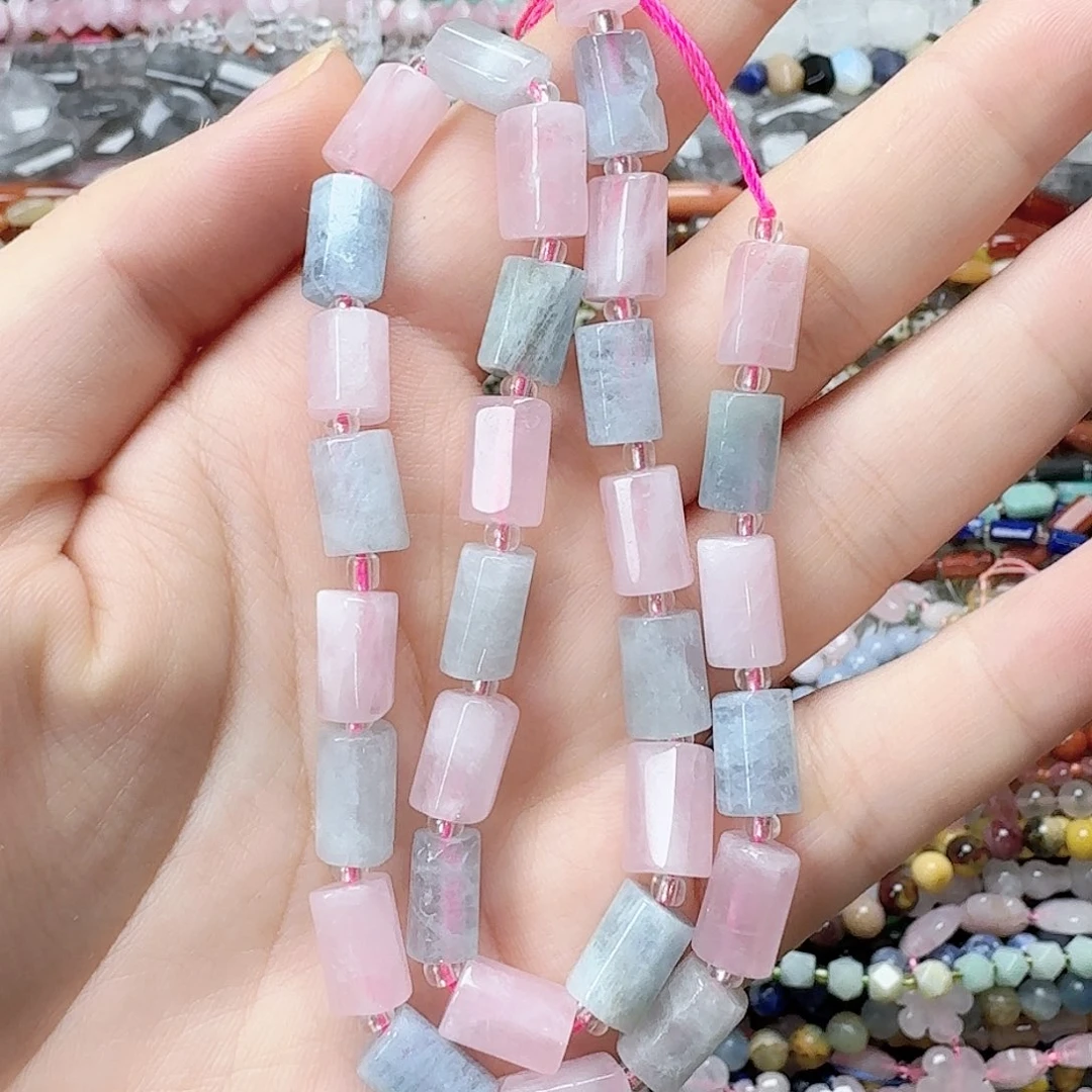 玛瑙/玉髓未镶嵌珠宝半成品粉蓝直切柱子一条