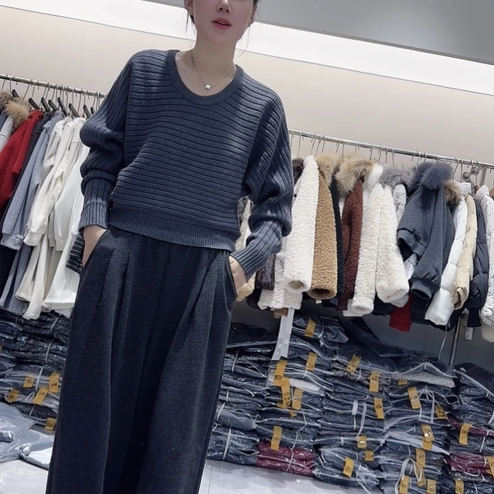 赫本针织衫新款灰色