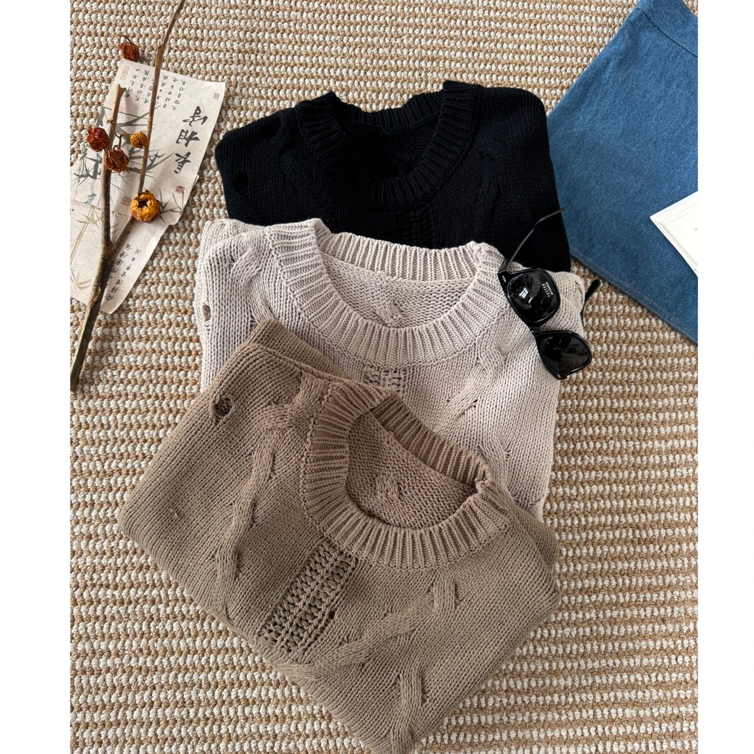 M161 秋冬厚款个性破洞时尚百搭针织衫