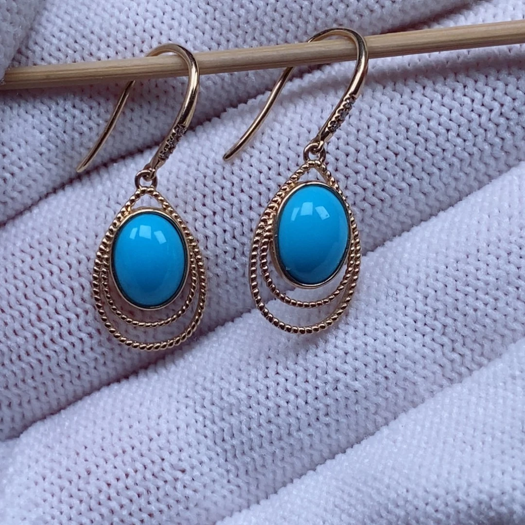 一***寞18K金镶嵌绿松石手链耳环