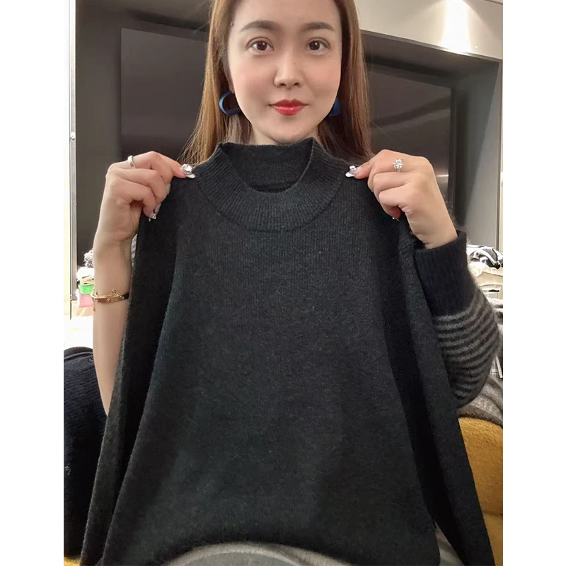 时尚袖」百搭打底！秋冬新款纯色圆领毛针织衫女显瘦套头毛衣-5629