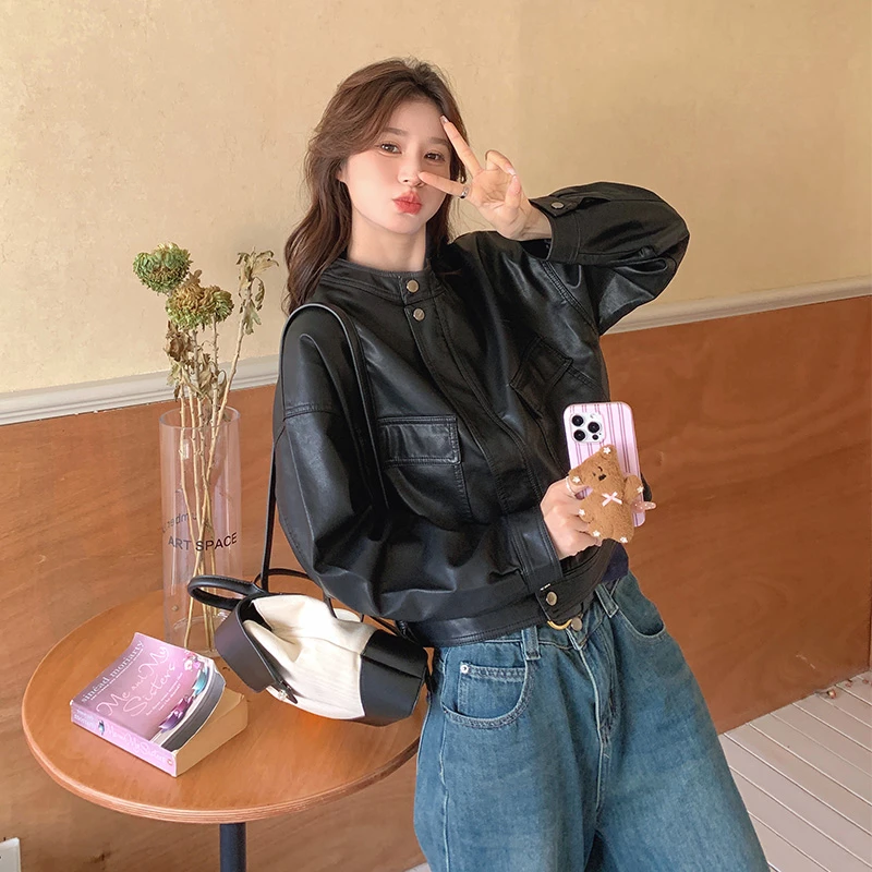 学院风短款宽松显瘦皮衣外套女2025秋季新款休闲流行爆款韩版外套