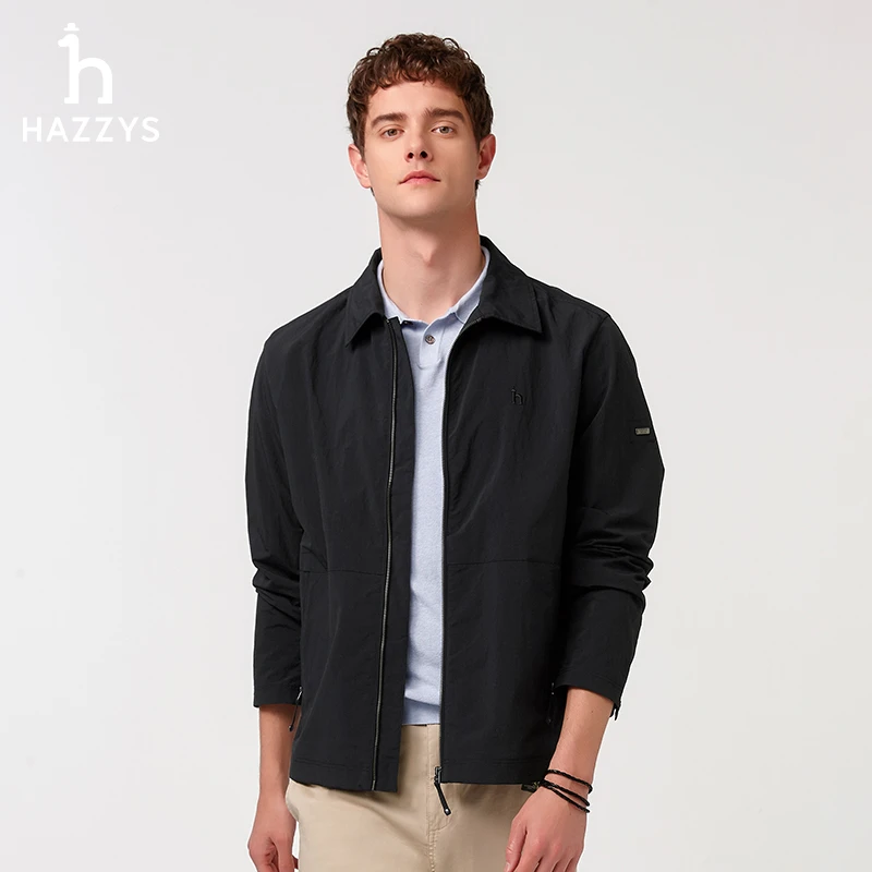 Hazzys哈吉斯春季薄款夹克男士长袖休闲时尚潮流上衣翻领外套