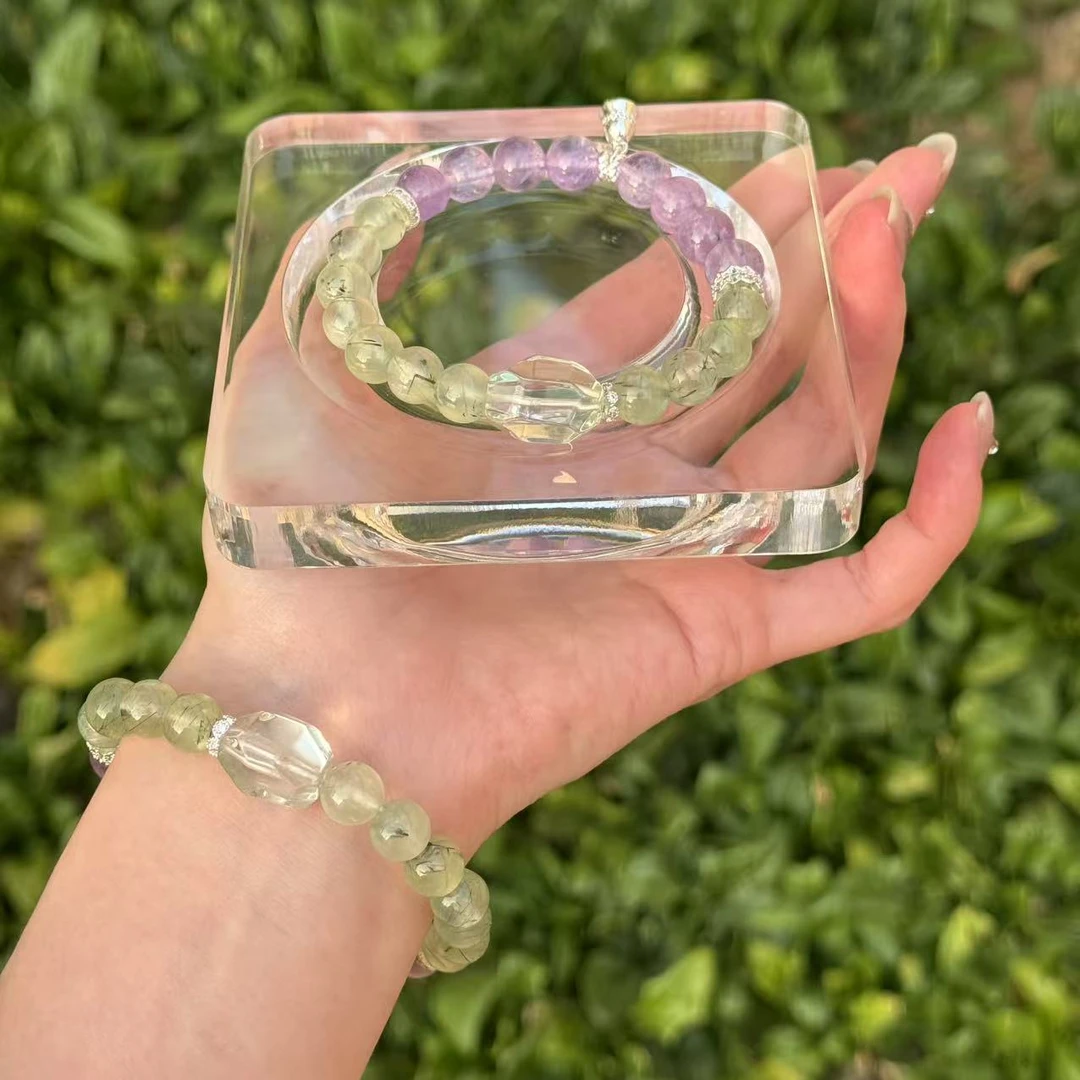【灵珀】葡萄石 薰衣草紫晶 设计款手串