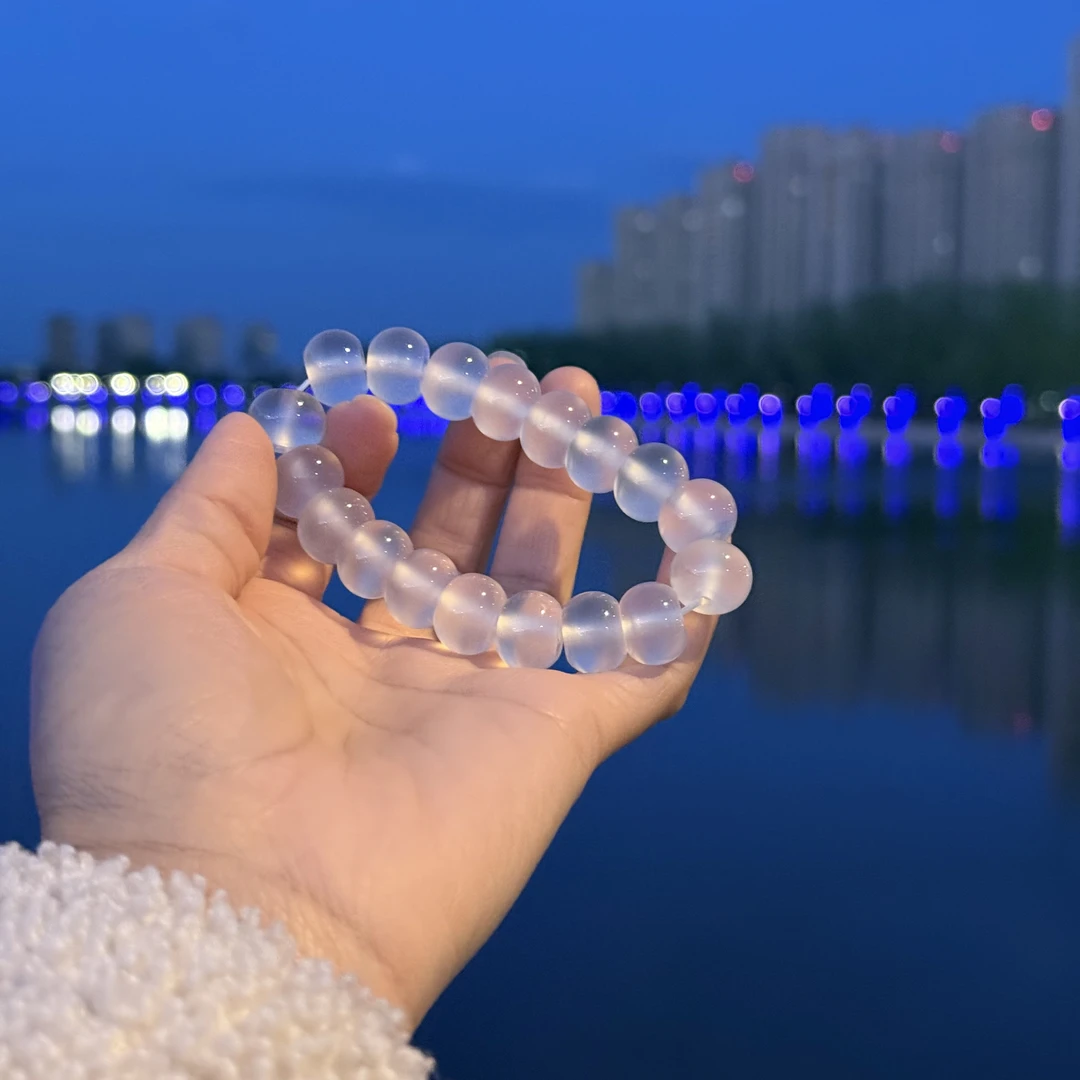 天然原矿马料高冰种玛瑙玉髓手链玻璃种白月光算盘珠手串