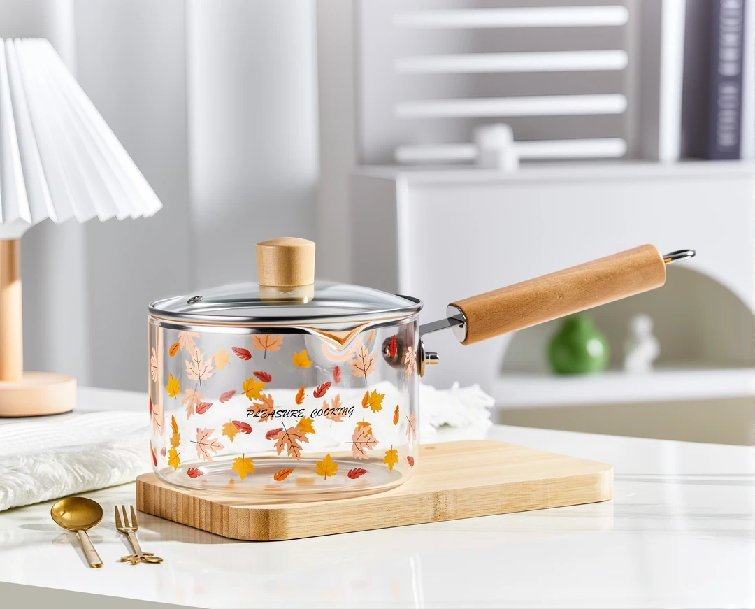 高硼硅玻璃锅实木把手辅食锅耐高温可明火电陶炉加热奶锅汤锅炖锅