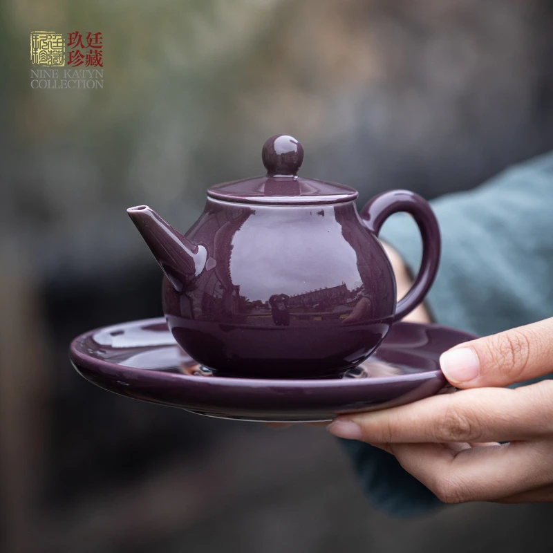 福利款景德镇纯手工高温颜色紫釉高颜值高档功夫茶具颜色釉茶壶
