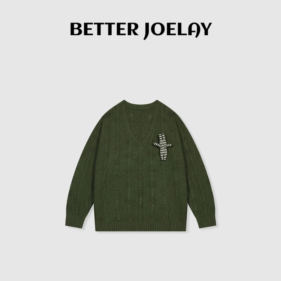 BETTER JOELAY-【绿豆沙】高级感时尚百搭长袖针织衫LL5985
