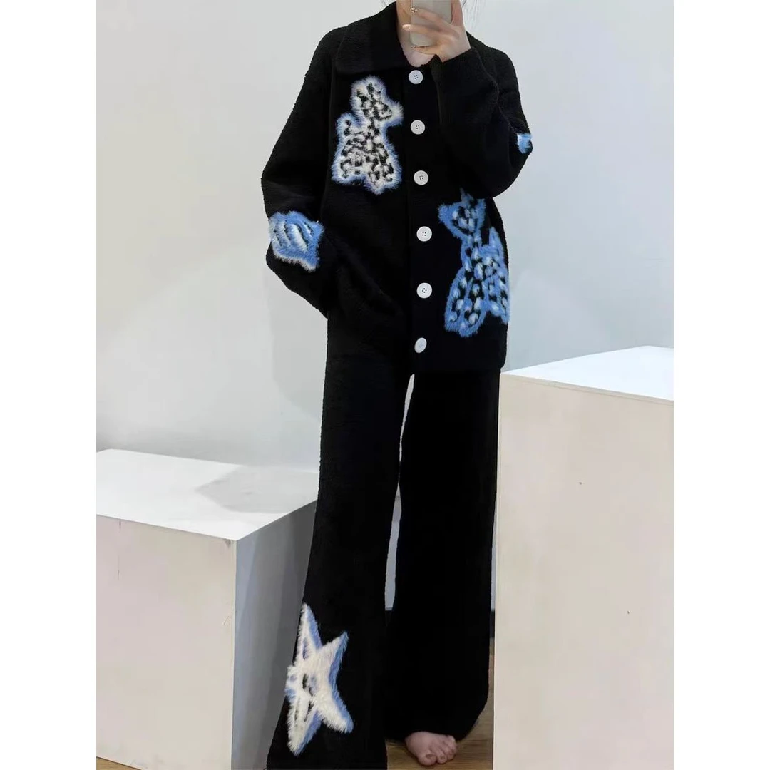 【WR家-星星小狗半边绒】 冬季针织半边绒家居服