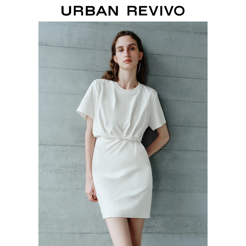 UR2025秋季新款女装流光风简约收腰短袖连衣裙UWH750097