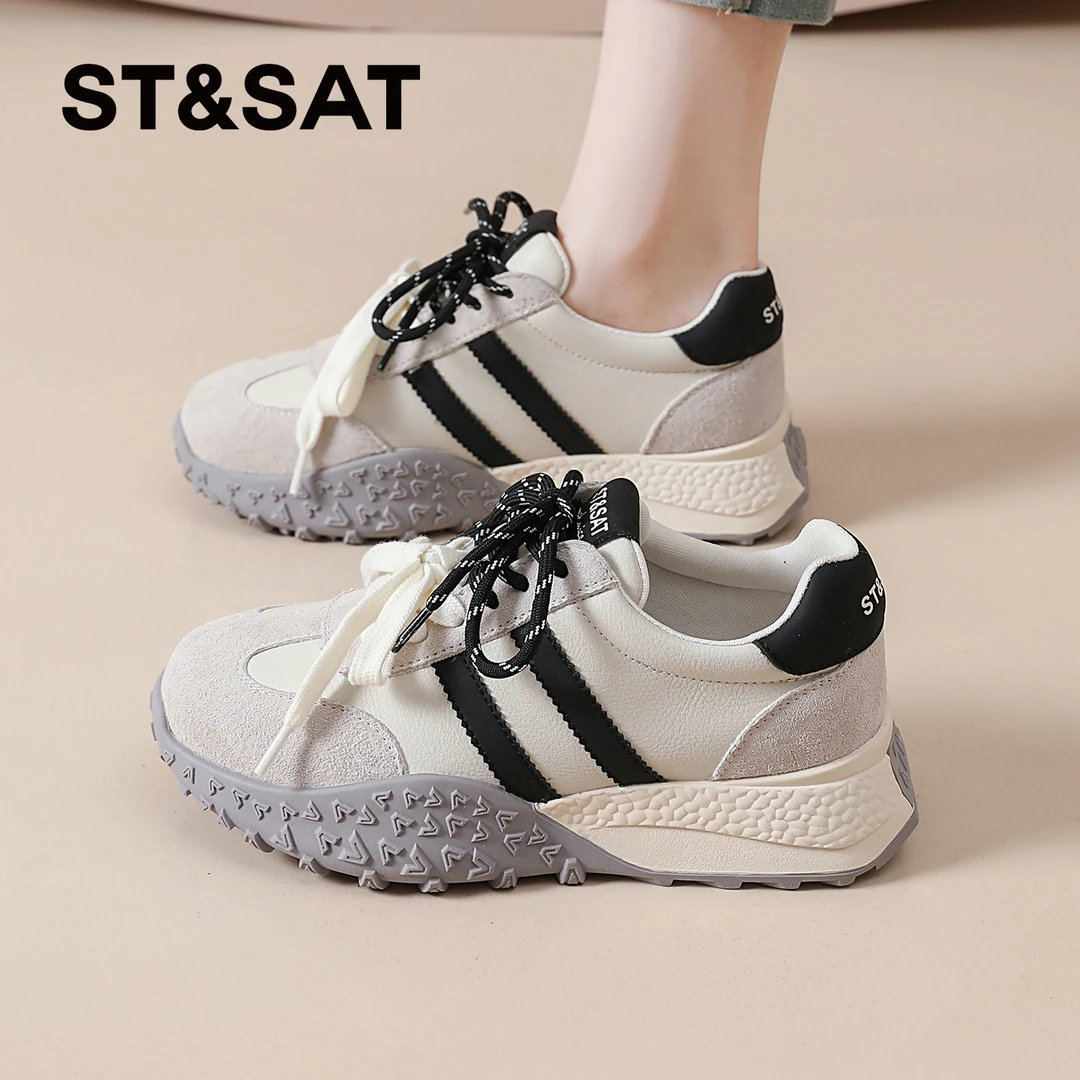 星期六爆款厚底德训鞋女士2025新款秋季休闲小白鞋透气复古运动鞋