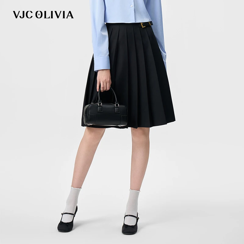 【商场新款】VJC OLIVIA春季绵羊毛百褶裙轻奢简约半身裙V25AS1512
