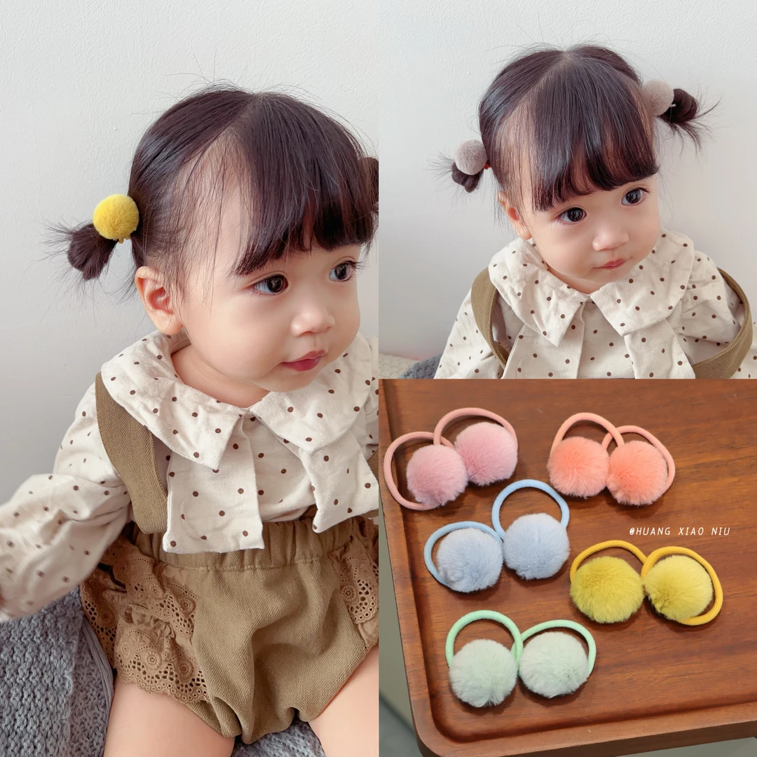 黄小妞儿童发饰秋冬毛球球发圈宝宝小皮筋对装球发绳