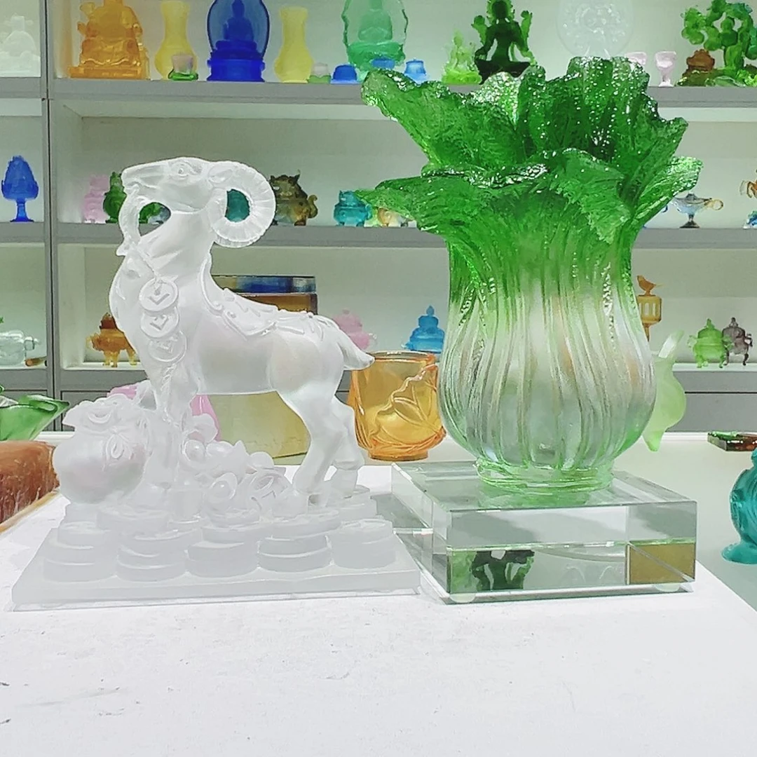 【闪购商品】手工艺品琉璃明**光生肖羊➕百财摆件