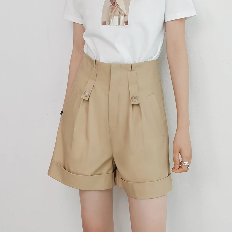 清仓【796】高腰设计款短裤宽松高腰a字显瘦百搭休闲工装裤