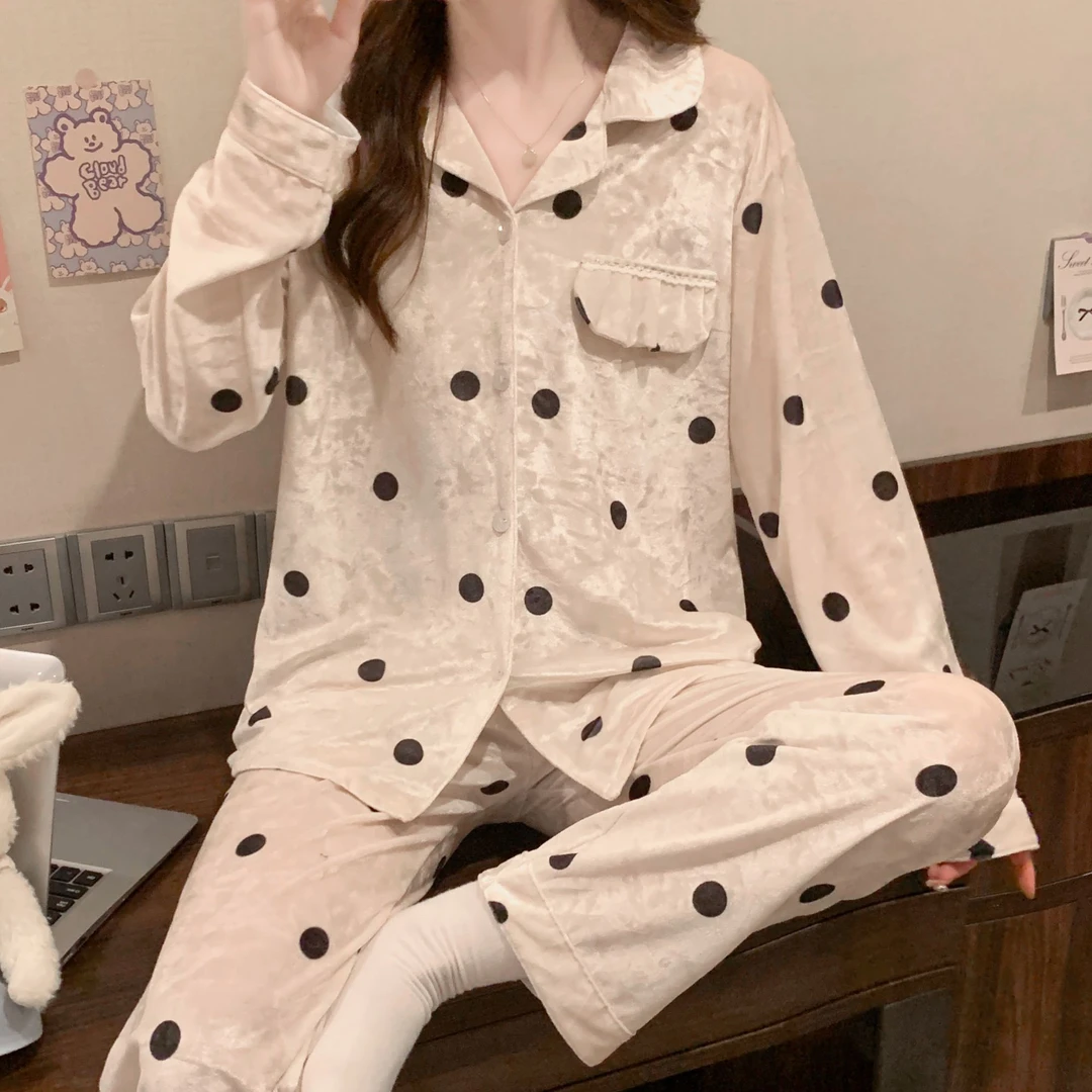 睡衣女琥珀流光新款轻奢风温暖舒适女士春秋冬季金丝绒长袖家居服