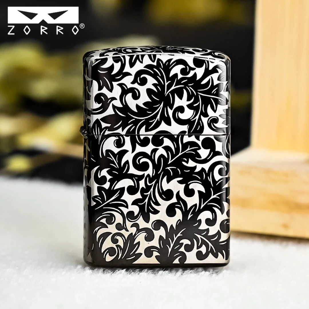 zorro佐罗煤油打火机男士二代黑冰大唐草精雕创意潮送男友礼物