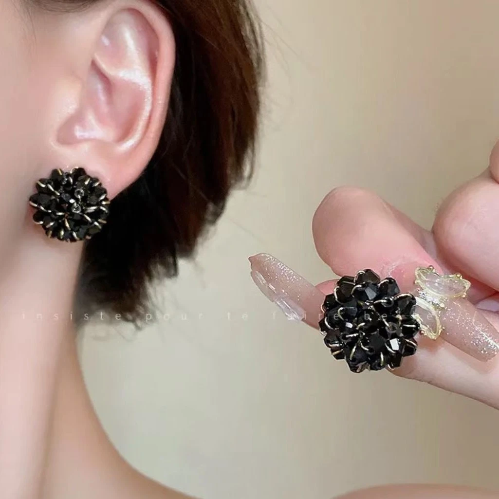 铜合金仿水晶耳饰 时尚轻奢镶嵌气质百搭仙气优雅手工法式耳环