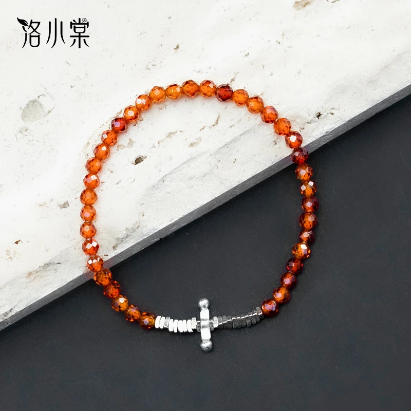 925银手链 925银洛小棠【橙心】原创复古小众设计925银手工手链