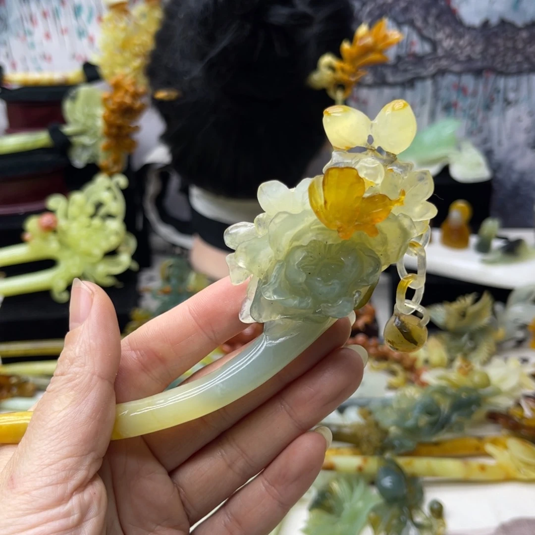 【闪购商品】蛇纹石玉发饰合金想***?