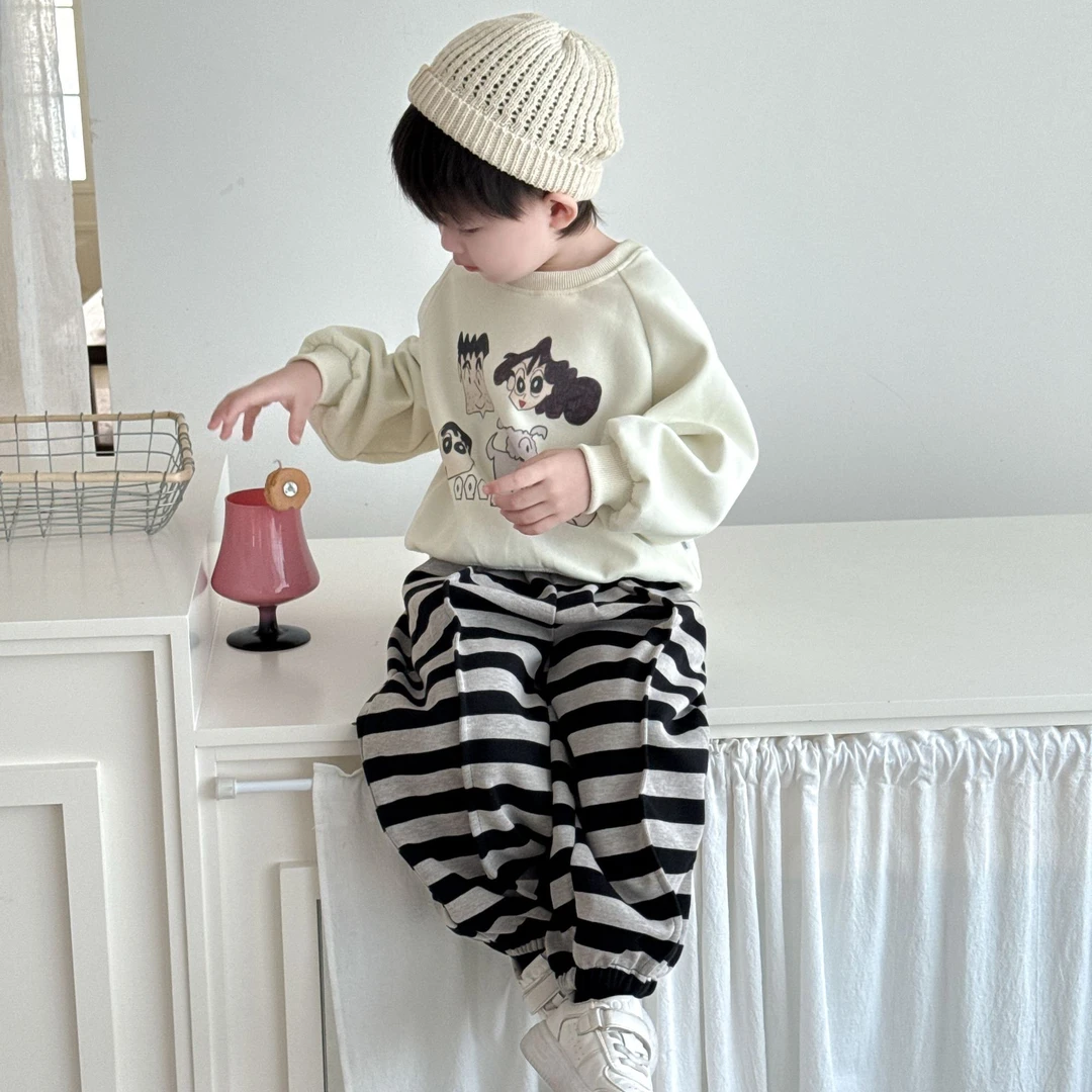 儿童春秋季洋气卫衣条纹裤百搭女童秋款宽松休闲裤上衣宝宝套装