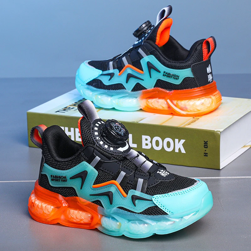 科比联名秋款跑步鞋透气网面旋转防滑童鞋儿童2025男童鞋纽扣鞋厚