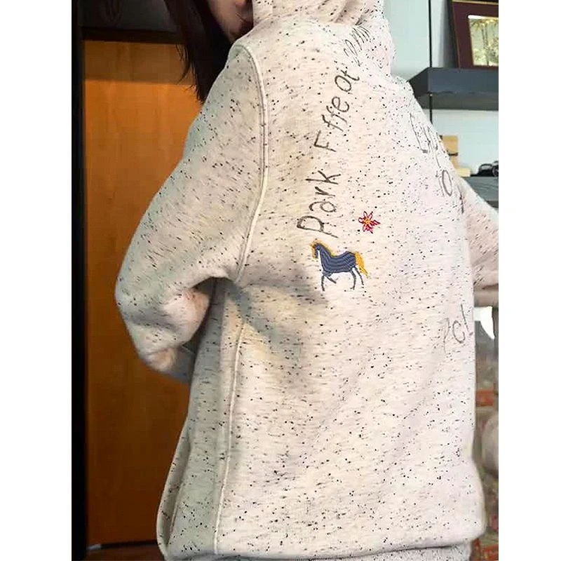 大码慵懒休闲灰色连帽卫衣女秋冬新款微胖mm宽松显瘦内搭外穿上衣