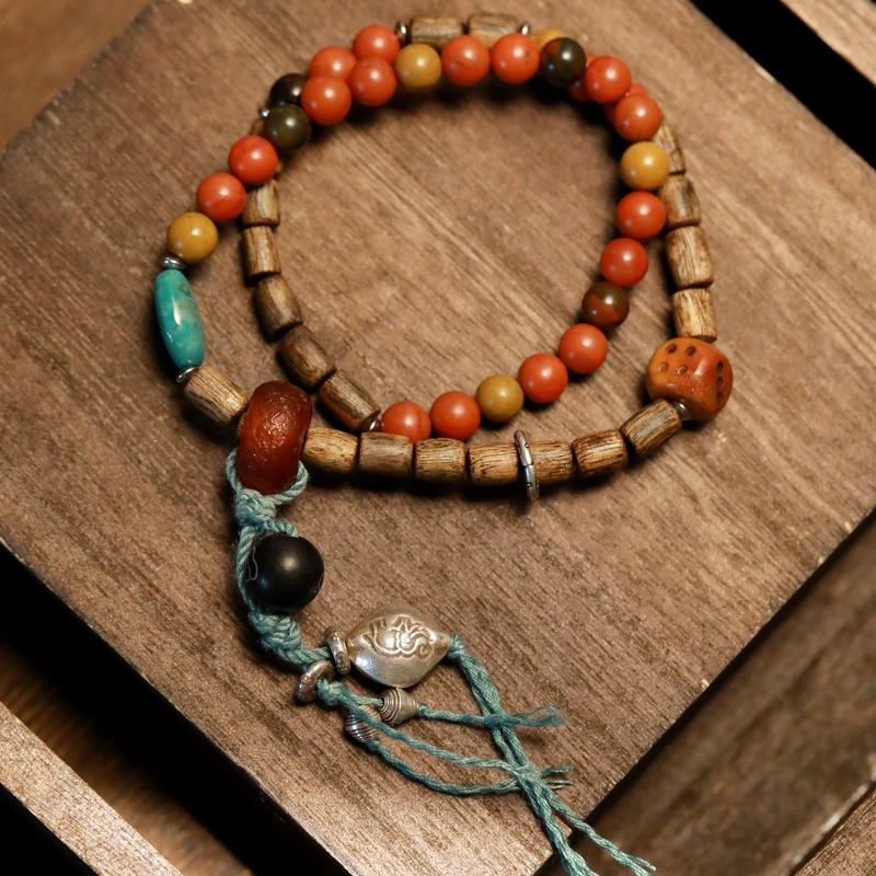 925银手链 <意浓>S07809[包浆红]红珠大象手工文艺手串双层手链