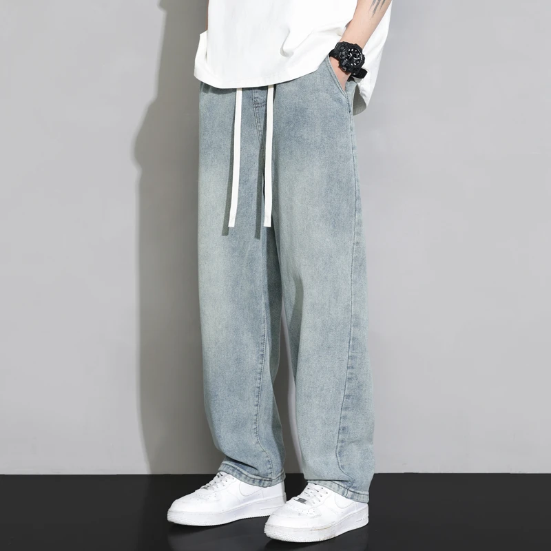 牛仔裤男春秋季2025新款宽松直筒裤子男款青少年松紧腰男士休闲裤