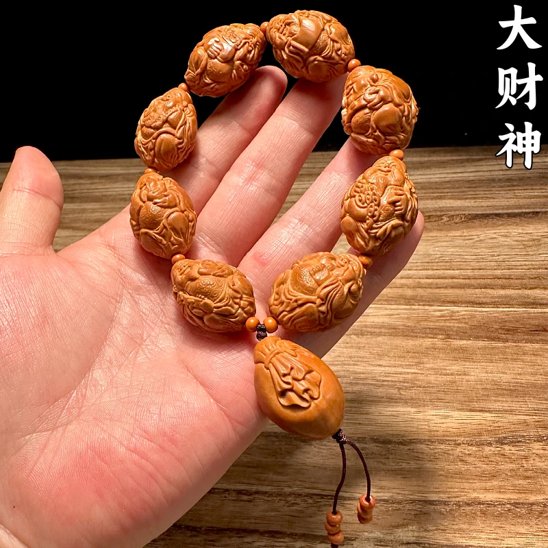 【老油核包浆快】八大财神男士橄榄核手串高端男款精雕雕刻八方来财