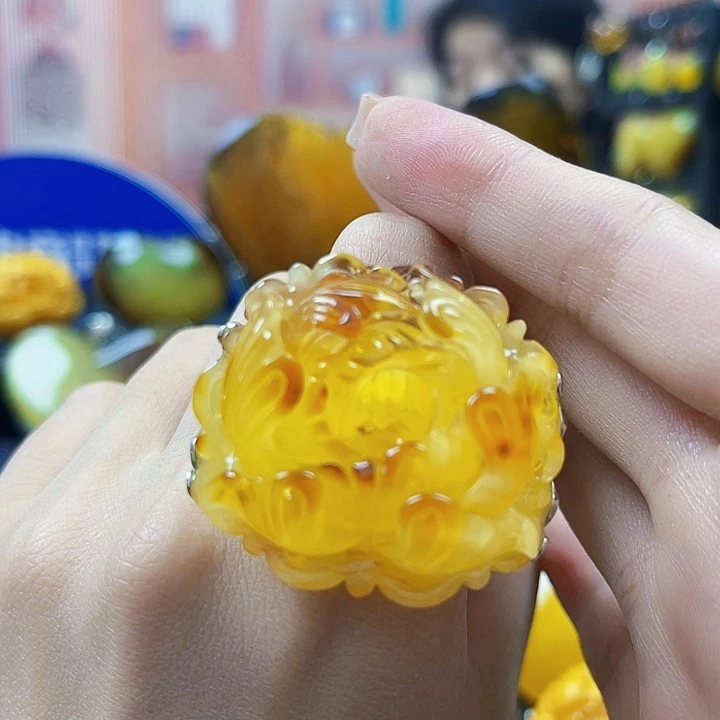 蜜蜡银S925镶嵌裸石戒指