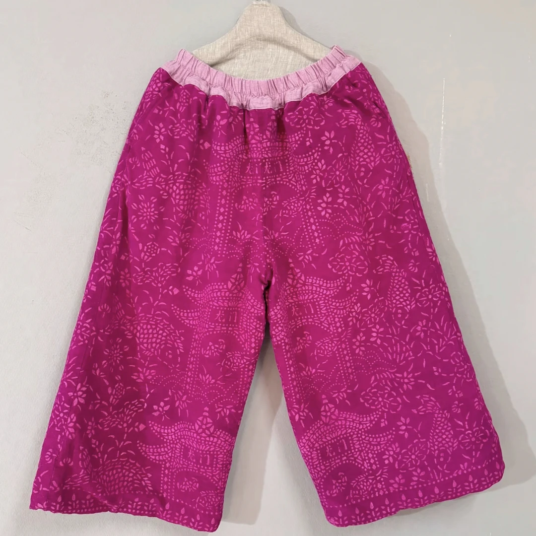 二囍古朴2512193火龙果色老蚕丝直筒裤