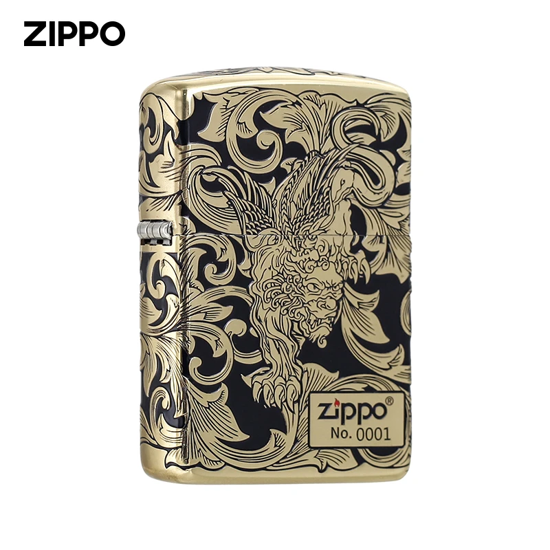 ZIPPO/之宝打火机黑金唐草貔貅深雕防风高端礼物复古DY9910DK