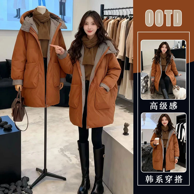 时尚休闲双面穿连帽棉衣外套2025秋冬季气质宽松显瘦加厚保暖棉服