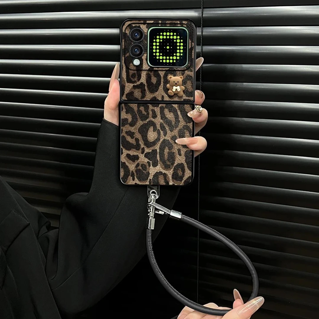 适用华为Nova Flip S手机壳折叠屏小清新轻奢豹纹手提防摔保护套