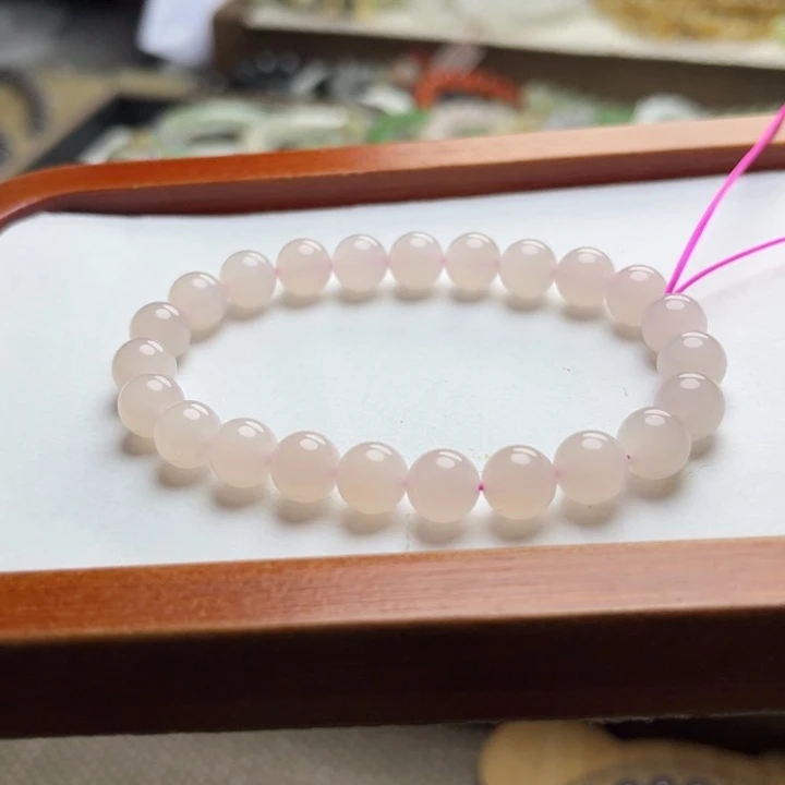 和田玉未镶嵌手链8mm藕粉圆珠