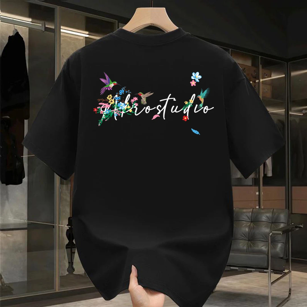 夏季穿搭纯棉衫高级感重磅潮牌印花短袖t恤男士青年宽松大码上衣