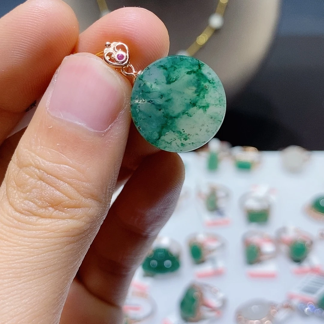 独山玉银S925镶嵌吊坠