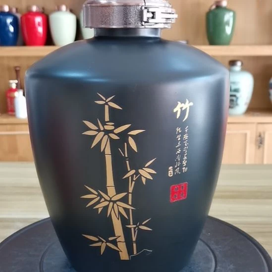 陶瓷手柄款5斤装黑釉竹酒坛1个